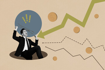 Creative full art collage of happy businessman receive dollar coin transaction earnings jackpot...