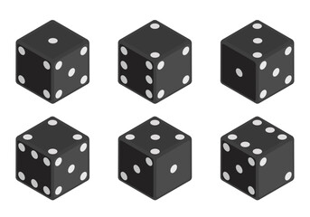 Dice. Black vector 3d dice isolated on white background. Vector set
