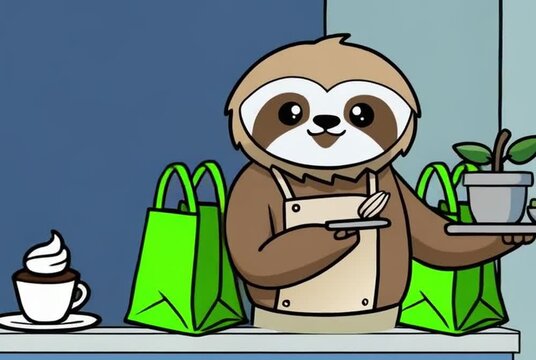 An eco-conscious sloth opens a zero-waste, slow living cafe