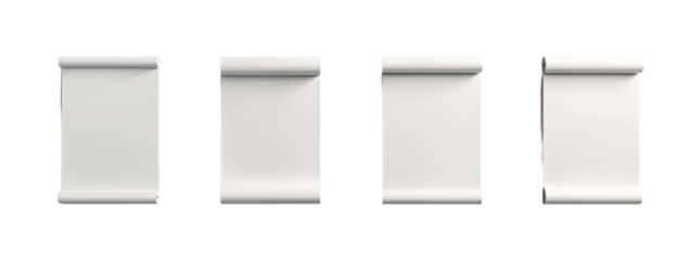 A set of four white roller blinds