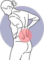 Woman with severe lower back pain in a position of physical discomfort
