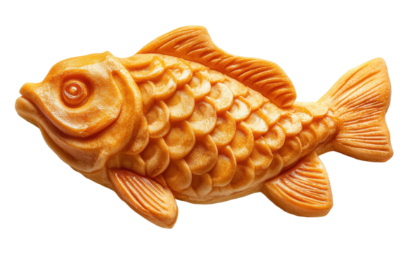 Fish-shaped pastry with a golden crust and a smiling face