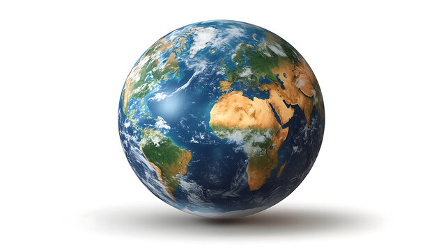 Detailed 3D Render of Planet Earth on White Background