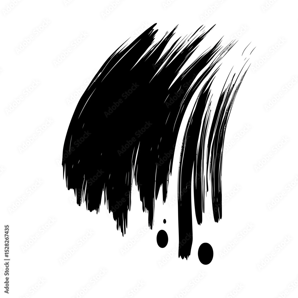 Poster abstract black brushstroke paint stain with dynamic ink motion and splatter effect in minimalist vec