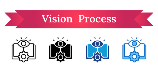Vision & Process Multi Style - Open book with eye and gear for strategic vision and technical training documentation