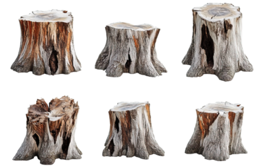 Six different types of tree trunks, each with varying sizes and shapes