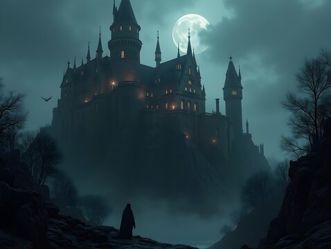 Fantasy dark gothic castle of a vampire city