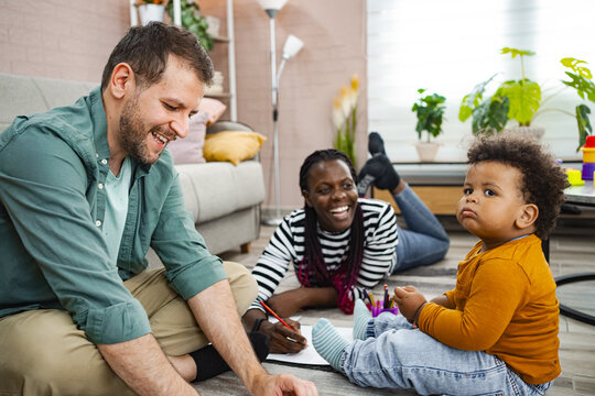 Happy family enjoying creative time together at home