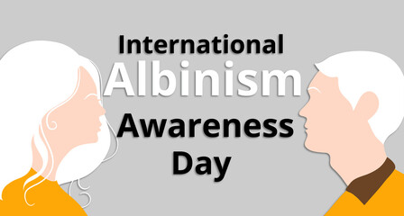 Albinism Awareness Day  June 13 for people with albinism. Female and male silhouette illustration with text.