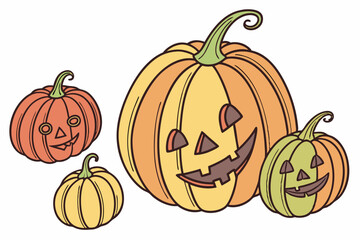 Three cute cartoon pumpkins for halloween