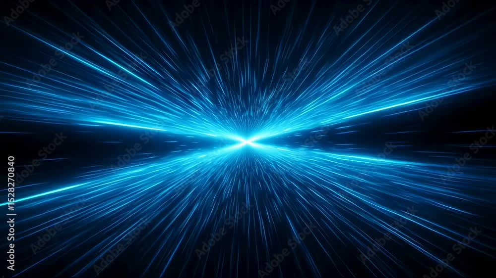 Poster bright blue light speed lines with abstract tunnel motion. fast data moving network. digital technol