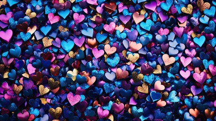 Colorful hearts tightly packed together