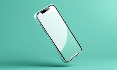 A minimalist, high-tech smartphone, suspended in mid-air, showcasing a blank display, symbolizing modern communication and innovation.