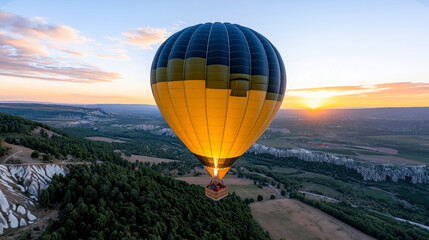 Obraz premium Peaceful sunrise view from a hot air balloon over landscape