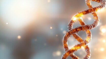 A captivating close-up of a DNA helix structure, intricately designed and glowing with light, that represents the complexity and beauty of life and genetics.