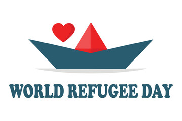 Obraz premium Paper Boat with Heart Sail for World Refugee Day – Elegant Vector Art