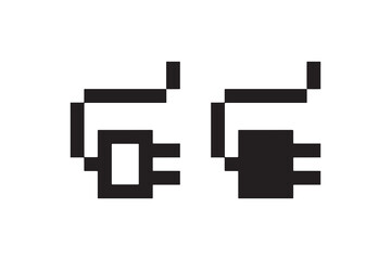 Retro pixel art characters: black and white grid design.