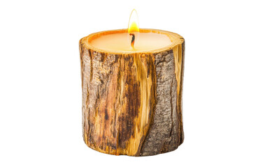 Candle is lit in a log