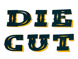 This is a distinctive and bold "DIE CUT" text logo that embodies a unique Western or traditional aesthetic. The deep green lettering (featuring a style similar to "Cowboys" font) is enhanced with a pr