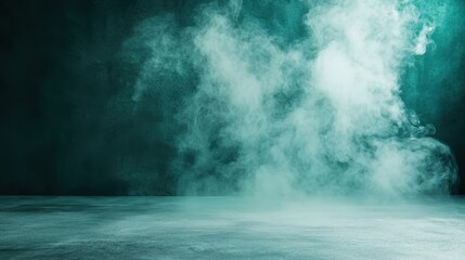 A captivating display of swirling smoke against a softly illuminated turquoise backdrop, evoking a sense of mystery, tranquility, and artistic abstraction.