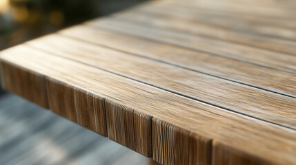 Closeup of cozy wooden square table, natural materials