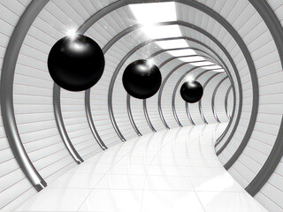 Obraz premium Futuristic tunnel with spheres, modern architecture and abstract design render