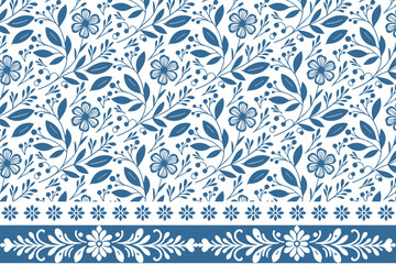 floral border seamless design repeat.blue floral sketch minimalism.modern textile texture one line.outline flowers stems elegant.fashion hand drawn wallpaper pattern

