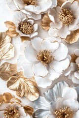 Elegant white flowers with gold and silver accents.