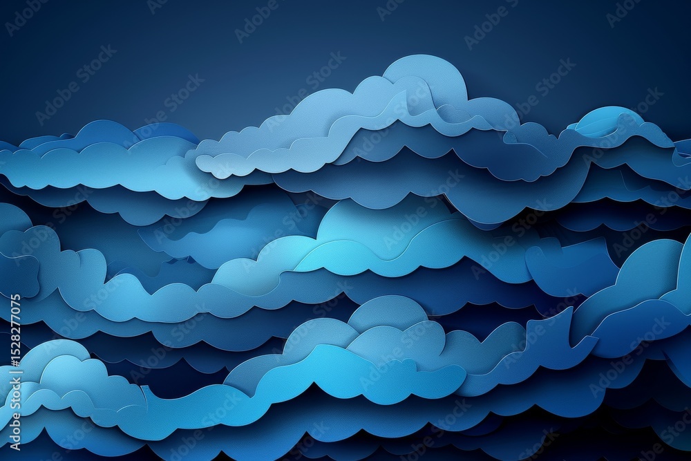 Poster dark blue abstract background with three-dimensional layered paper waves