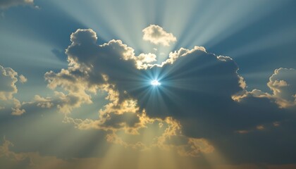 a serene scene of a sunset with rays breaking through clouds, creating a warm and inviting atmosphere.