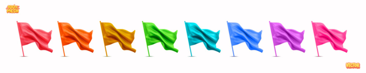 Vector set of realistic isolated colorful flags on white background.