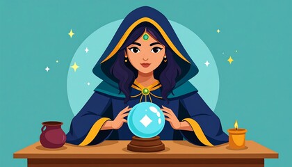 Mystic Woman Gazing Crystal Ball.