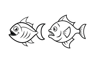 Set of piranha fish line art vector illustration