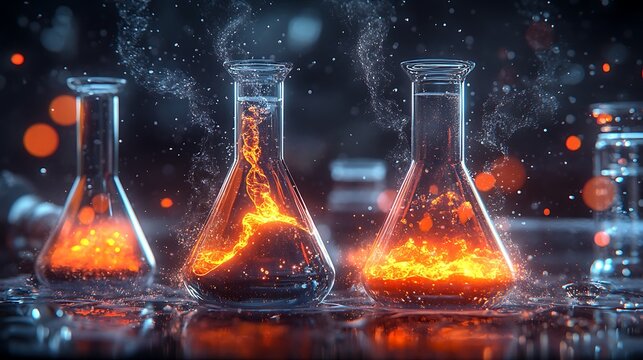 A chemical reaction with colorful smoke and sparks 