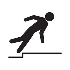 Silhouette of Person Falling Off Step in Minimalist Black Icon Style, Safety Warning Sign
