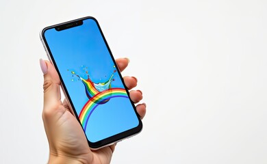 Colorful Splash with Rainbow on Smartphone Screen