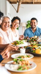 Happy family enjoying meal together.