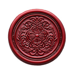 Red stamp with a flower design on it
