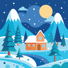 Fototapeta premium Snow-Covered House Surrounded by Trees in Peaceful Winter Scene