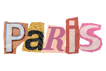 Mixed Media Cutouts Forming "PARIS" for Craft and Journal Projects, Aesthetic travel journal paper cutouts PNG