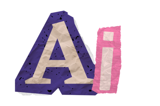 AI paper cutout word on white background, Artificial intelligence and digital technology concept graphics