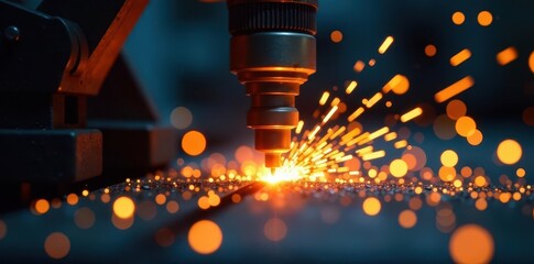 Close-up of hot metal sparks during machining operation , grinding, background