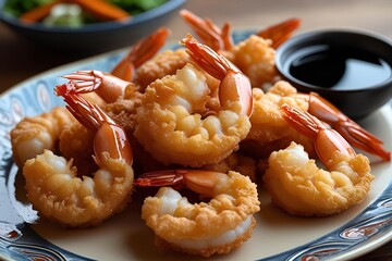 Crispy tempura shrimp with soy dipping sauce
