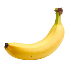 A vivid yellow banana exhibiting its distinctive curved shape beautifully on the transparent background