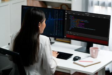 Software development programming on computer screen for brisk application and program coding