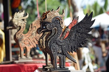 Balinese shadow puppets made of intricately cut leather