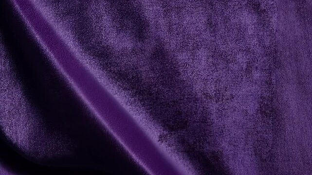 Elegant purple velvet fabric texture moving with soft waves in slow motion