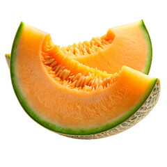 Vibrant cantaloupe segments offering a refreshing visual feast on the transparent background