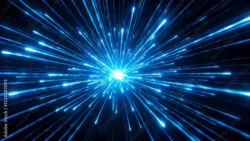 Poster blue optical fiber data moving on black background. abstract neon light rays in hyperspace. digital 