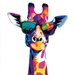 Colorful Pop Art Giraffe in Sunglasses